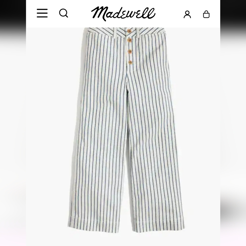 MADEWELL Emmett Wide-Leg Crop Pants in Stripe: Button-Front SZ 27 - Picture 3 of 15